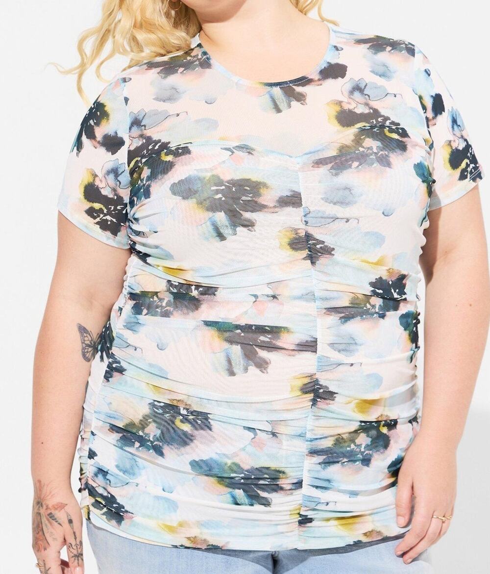 Torrid Floral Mesh Ruched Top 4X Plus Size Stretch NWT